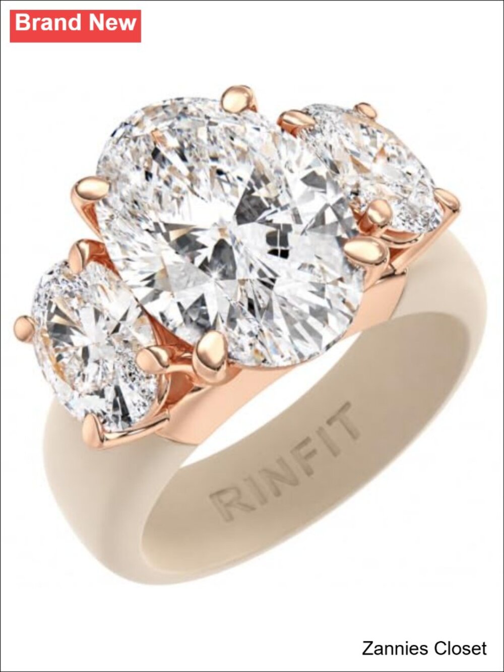 💍 Rinfit Oval Three-Stone CZ Silicone Ring Stacking Prong Engagement